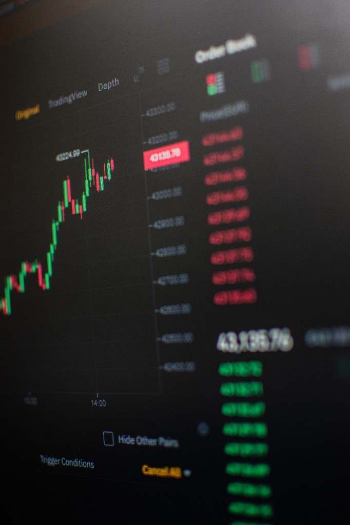 Live market chart and order book on a trading screen